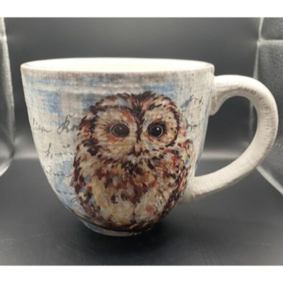 Pier 1 Imports Owl Mug Textured Finish Ironstone Cup Coffee Forest Hoot - Picture 1 of 6